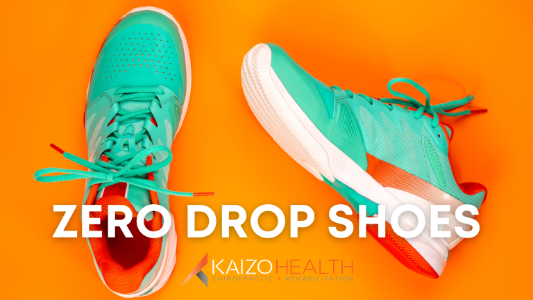picture of zero drop shoes with blog title "zero drop shoes" on top with kaizo health logo
